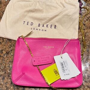 Ted Baker Fuchsia Leather Clutch with Gold Chain